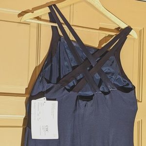 Long Strappy Navy Dark Blue Column Dress, Vintage NWT